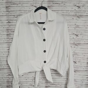 Free People White Button-Front Tie Hem Shirt
